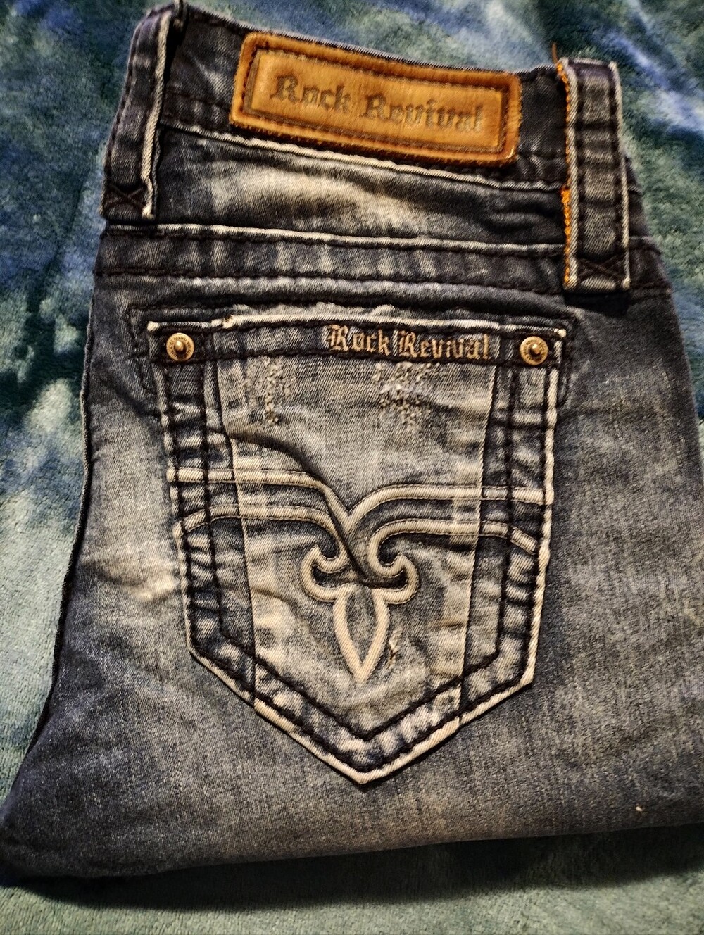 Rock Revival Distressed Dark Blue Skinny Jeans